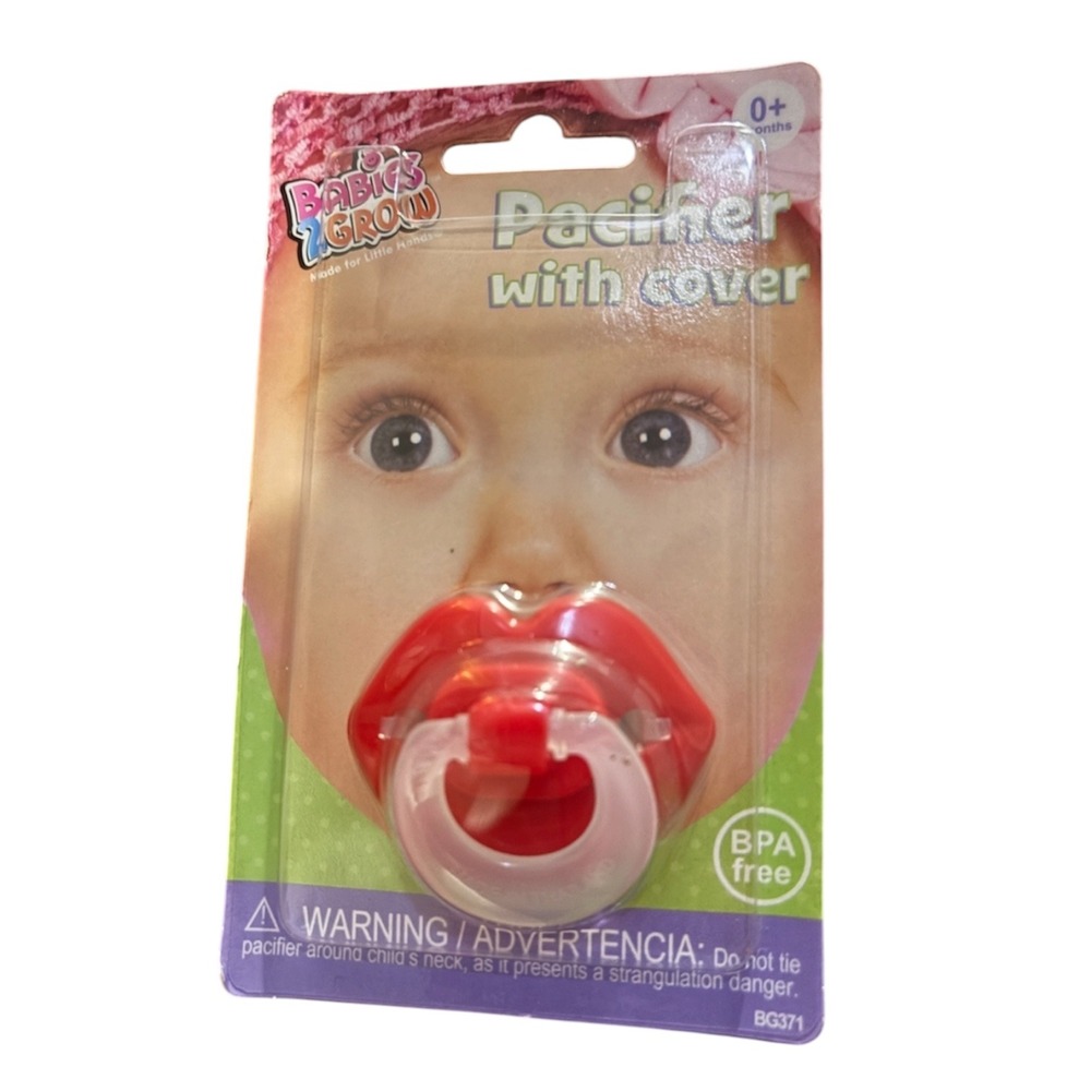 Vtg Rare Babies 2 Grow Red Lip Silicone Pacifier with Cover BPA Free 0+ Months